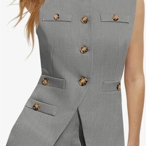 Tailored Sleeveless Gray Button Front Vest
